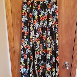 Long floral silky skirt